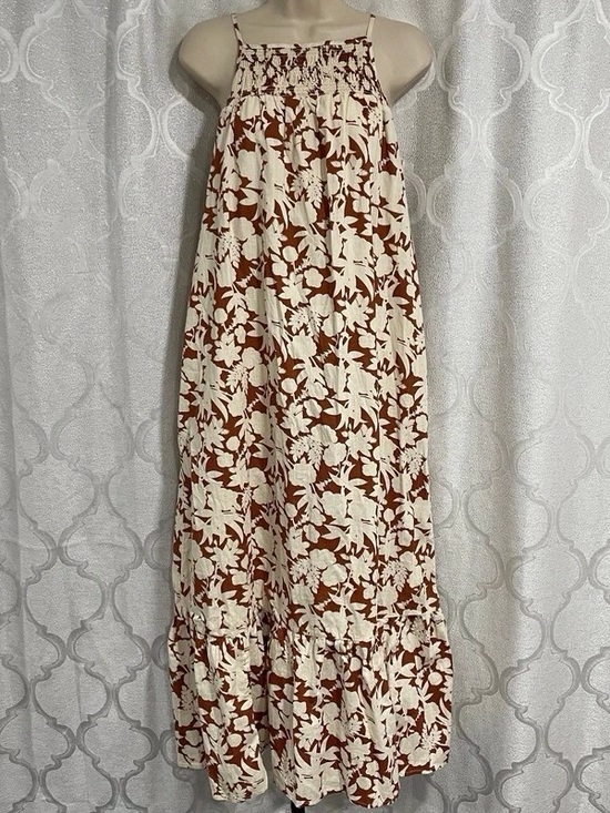 None Dresses & Skirts - Floral Tiered Midi Skirt in Cream and Brown